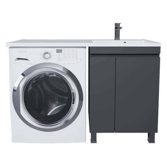 Тумба с раковиной под стиральную машину Uperwood Magenta 120 см, напольная, черный матовый, с дверцами, правая