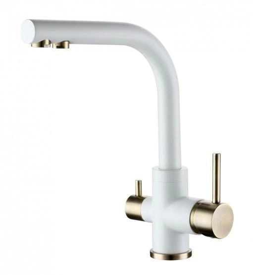 Смеситель для кухни Paulmark ESSEN, белый матовый-бронза, 213011-431BR