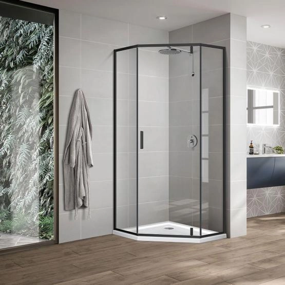 Душевой уголок Vincea Slim-U VSP-2SU900CLB, 900*900, м.черный, стекло прозрачное