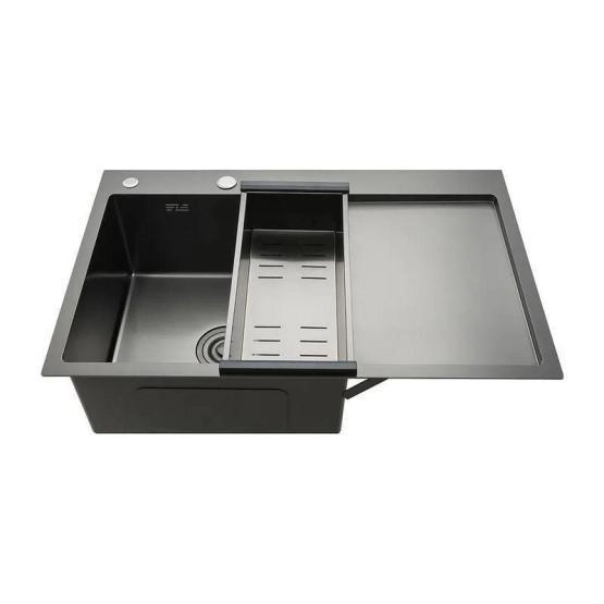 Кухонная мойка Gappo GS7850-6L 780x500x215mm 0.8мм с коландером Черный чаша слева