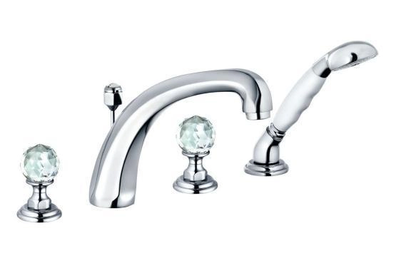 Смеситель Kludi Adlon 5152405G5 для ванны, на 4 отверстия, ручки хрусталь, цвет хром