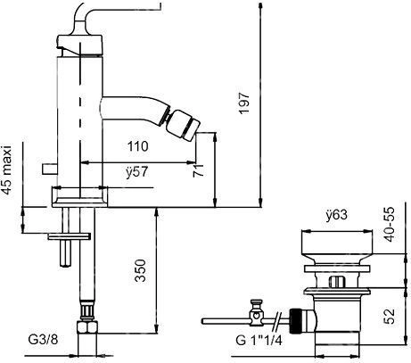 Смеситель для биде однорычажный Jacob Delafon Purist E14434-4A