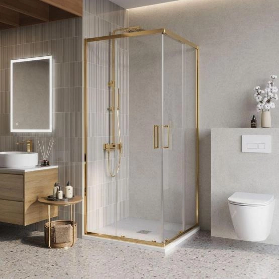 Душевой уголок BelBagno LUCE 90x90 прозрачное стекло 6 мм профиль золото LUCE-A-2-90-C-ORO