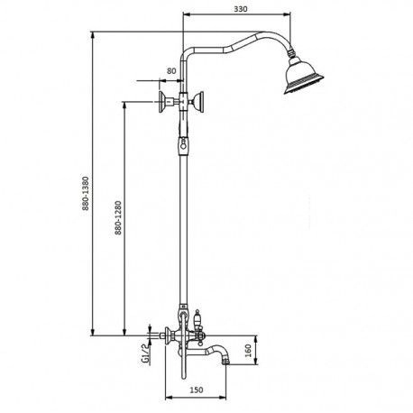 Душевая колонна Magliezza BIANCO 13023-br со смесителем, верхним и ручным душем TL-3-br, тропическая лейка - d-300mm. бронза