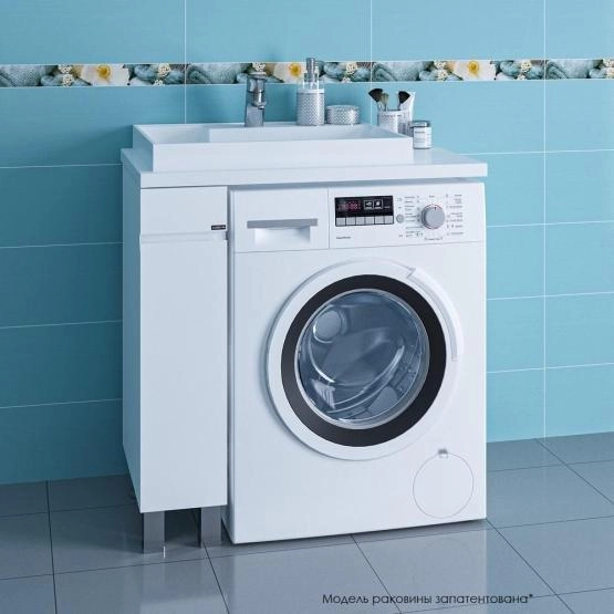 Тумба под раковину СаНта Марс 19 см, 900127, над стиральной машиной, 1 дверь, напольная, без ручек, белый (ум.Юпитер 80*50 литой мрамор)