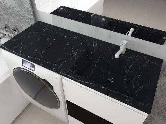 Раковина над стиральной машиной Uperwood Марсал 120 см, правая, черный мрамор