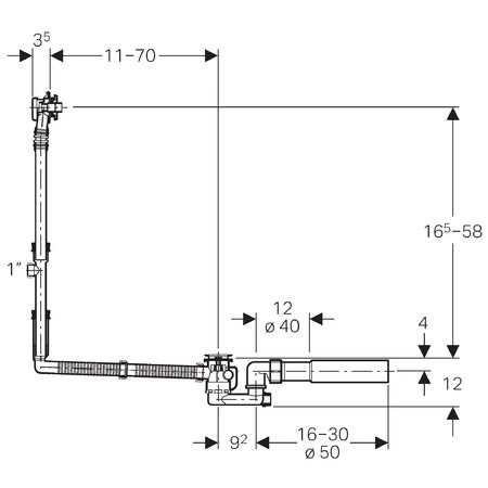 150.525.21.1 Geberit Гарнитур сливной-переливной для ванны, удлиненный