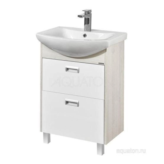 Тумба под раковину AQUATON Бекка PRO 60 белый, дуб сомерсет 1A196601BAC20