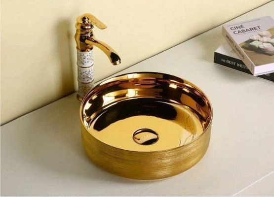 Раковина Cerutti SPA CR7044AS накладная, золото, круглая 360х360х120