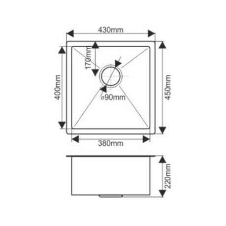 Мойка Melana ProfLine H4345 43x45 3,0/200 сатин врезная прямоугольная