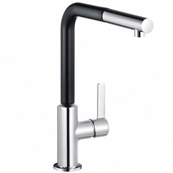 Смеситель Kludi L-Ine 408518775 для кухни, с выдвижным изливом, цвет хром-черный матовый