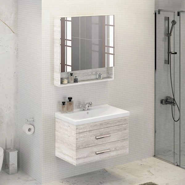 Зеркало шкаф Comforty Никосия-80 дуб белый