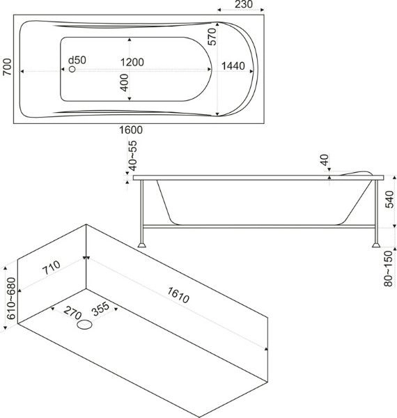 Ванна Bas Стайл 160x70 без гидромассажа