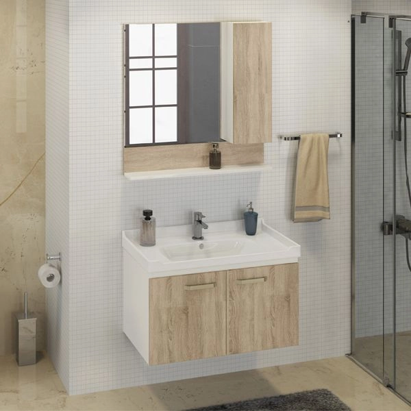 Зеркало шкаф Comforty Рига-80 дуб сонома