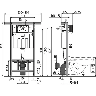 Инсталляция AlcaPlast Jadromodul AM102/1120 для унитазов