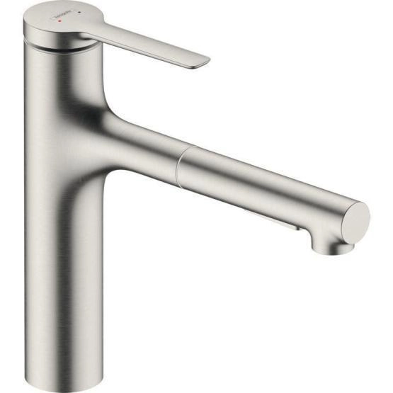 Смеситель Hansgrohe 74804800 Zesis для кухни 163 мм, выдвижной излив, 2 реж., sBox lite сталь