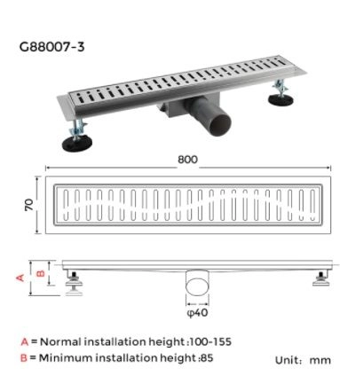 Душевой трап Gappo G88007-3 из нержавеющей стали 80 см