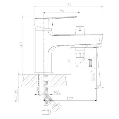 Смеситель Rossinka S35-38 на борт ванны на 1 отверстие