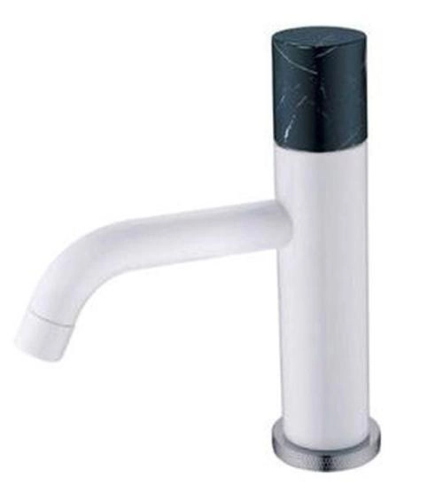 Смеситель для раковины Boheme Stick белый, ручка мрамор белая/черная 121-W-MR