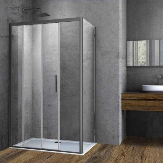 Душевой уголок Vincea Soft VSR-3SO8011CLGM, 1100*800, вороненая сталь, стекло прозрачное