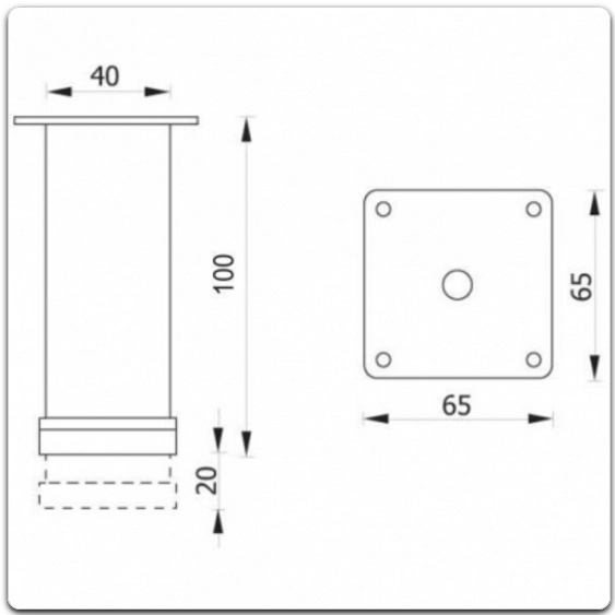 Комплект опор (ножек) для напольного монтажа мебели, 4 хром пластик