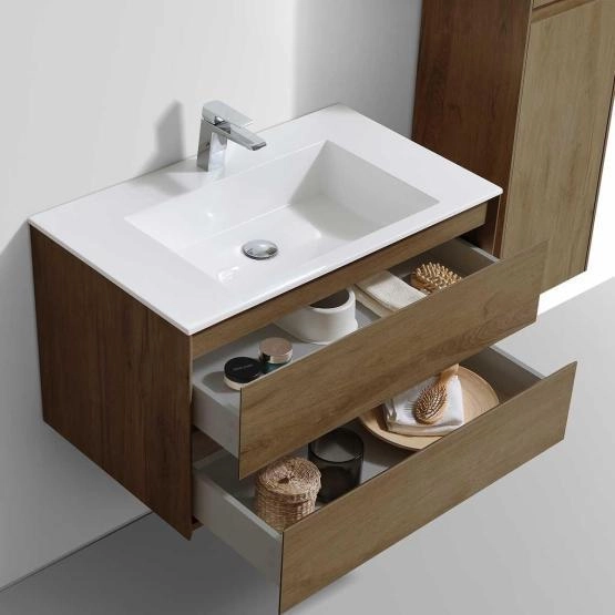 Тумба под раковину Vincea Luka 800 подвесная, 2 ящика soft-close, цвет T.Oak