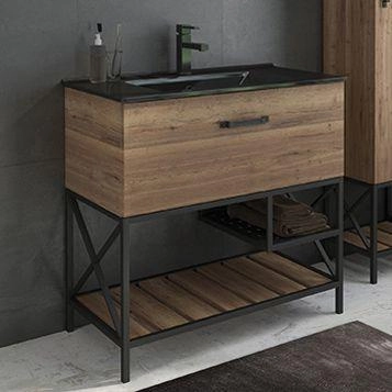 Тумба с раковиной Comforty Бредфорд-90 дуб темный черная матовая