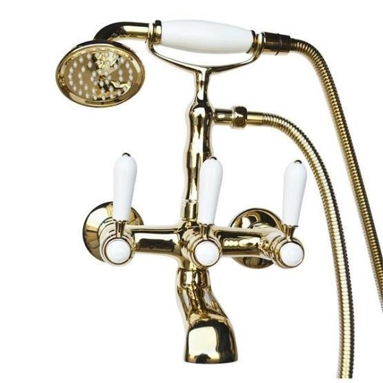 Смеситель Magliezza BIANCO 50105-3-do на ванну в комплекте с лейкой TL-3-do золото