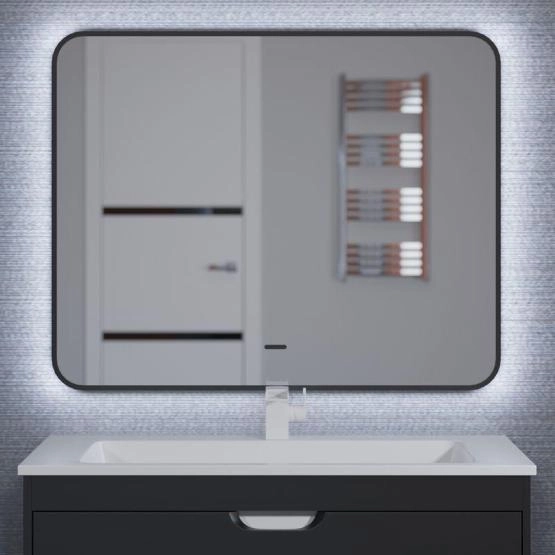 Зеркало для ванной с подсветкой Uperwood Modul 100*80 см, бесконтактный сенсор, антизапотевание, черное, холодная подсветка