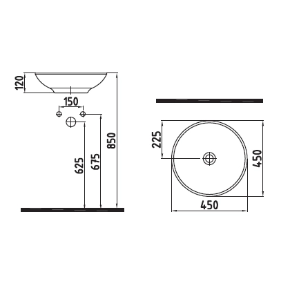 Раковина Bien HARMONY 45 см на столешницу HRLG04501FD0W3000