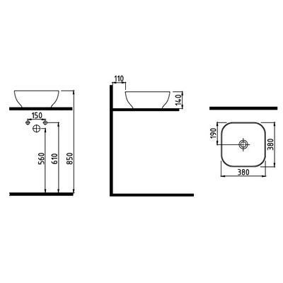 Раковина Bien MOTTO MTLG03801FD0W3000 на столешницу квадратная 380х380