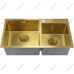 Мойка Melana ProfLine S7843HG 78x43 3,0/220 сатин золото 2-я чаша, врезная прямоугольная