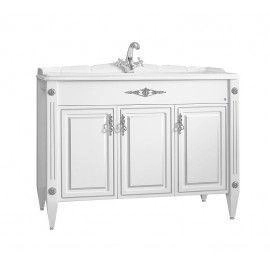 Тумба Belux Империя Н 105 под умывальник Клевер КЕ-1100 Белый матовый с серебряной патиной