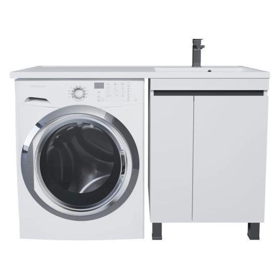 Тумба под стиральную машину Uperwood Magenta, 50 см, напольная, белая/графит, с дверцами