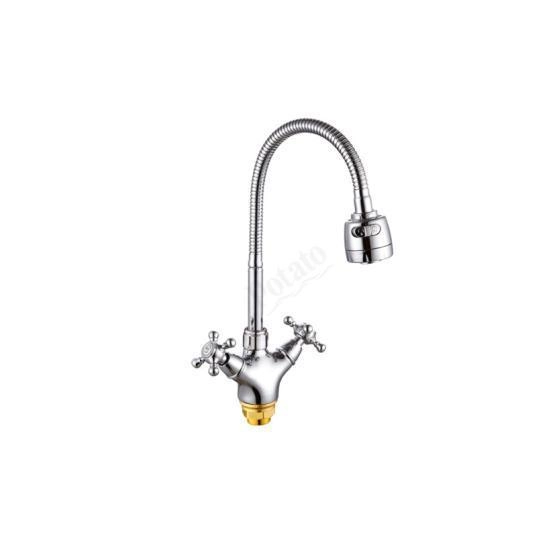 Смеситель Potato Р5860 для кухни с регулирующим гибким изливом, хром