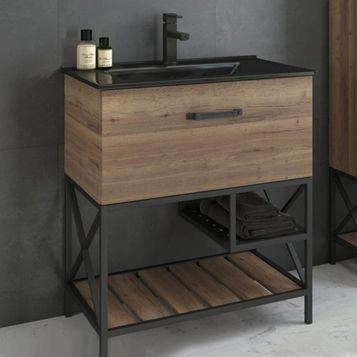 Тумба с раковиной Comforty Бредфорд-75 дуб темный черная матовая