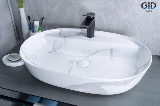 Раковина Gid Mnc346C 61x41 на столешницу камень глянцевая