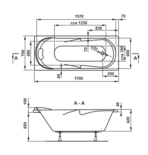 Ванна Vagnerplast Minerva VPBA177MIA2X-04 170x70 см акриловая