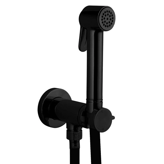 Bossini Paloma Brass Mixer Set гигиенический комплект: смеситель прогрессивный, душ с кнопкой подачи воды, шланг 1250 мм, держатель с шланговым подключением, цвет черный матовый