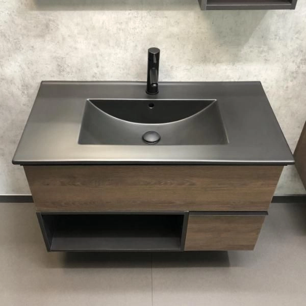 Тумба с черной раковиной Comforty Франкфурт-90 дуб шоколадно-коричневый