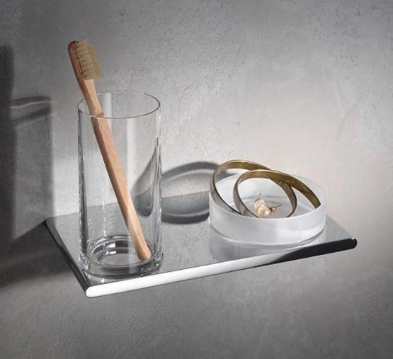 Двойной держатель со стаканом и чашей для мелочей KEUCO Edition 400 11554019000 Матовый/прозрачный/хром