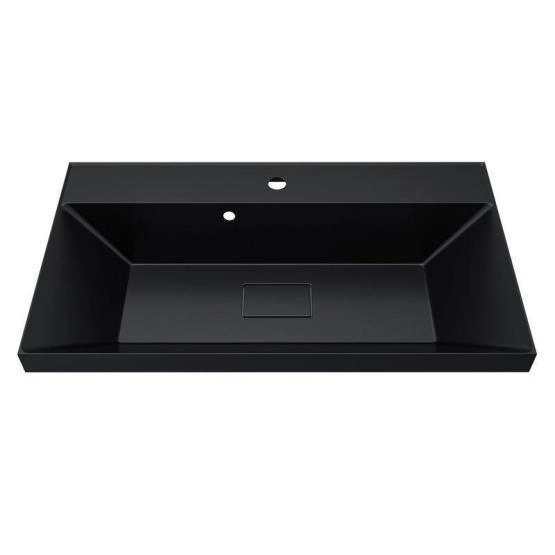 Раковина для ванной Uperwood Classic New 80х45х16,3 см, черная глянцевая, с накладкой для слива