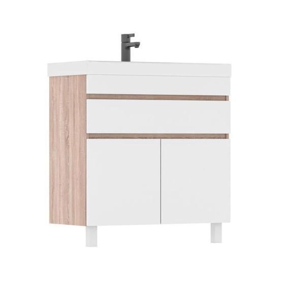 Тумба для ванной Volna Conty 80.2D.1Y Белый/дуб сонома напольная (9696) раковина отдельно