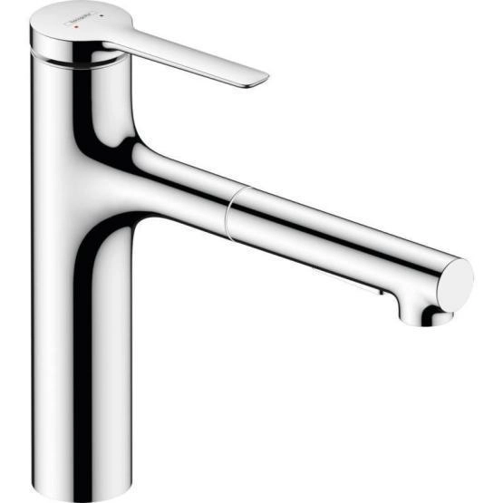 Смеситель Hansgrohe 74804000 Zesis для кухни 163 мм, выдвижной излив, 2 реж., sBox lite хром