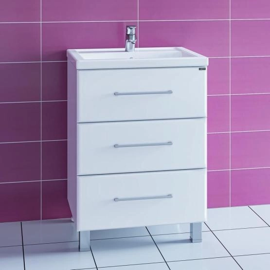 Тумба под раковину СаНта Омега 60 207046, напольная, цвет белый 3 ящ (ум. Фостер 60)