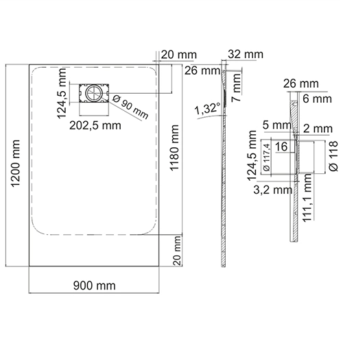 Душевой поддон WasserKraft Main 41T07 120x90 см, прямоугольник стеклопластик