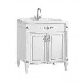 Тумба Belux Империя Н 85 под умывальник Клевер КЕ-850 Белый матовый с серебряной патиной