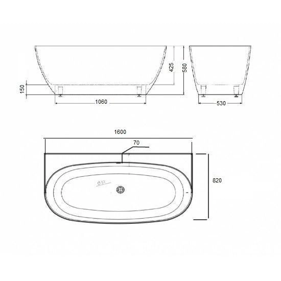 Ванна AquaStone Бали пристенная 159x80 литьевой мрамор