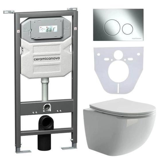 Подвесной унитаз HighLight Rimless, глубокий смыв, с крепежом для полностью скрытого монтажа, ультратонким сидением и крышкой с функцией плавного закрытия