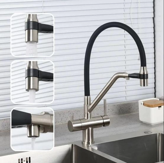 Смеситель Gappo G4398-85 для кухни с гибким изливом сатин/черный